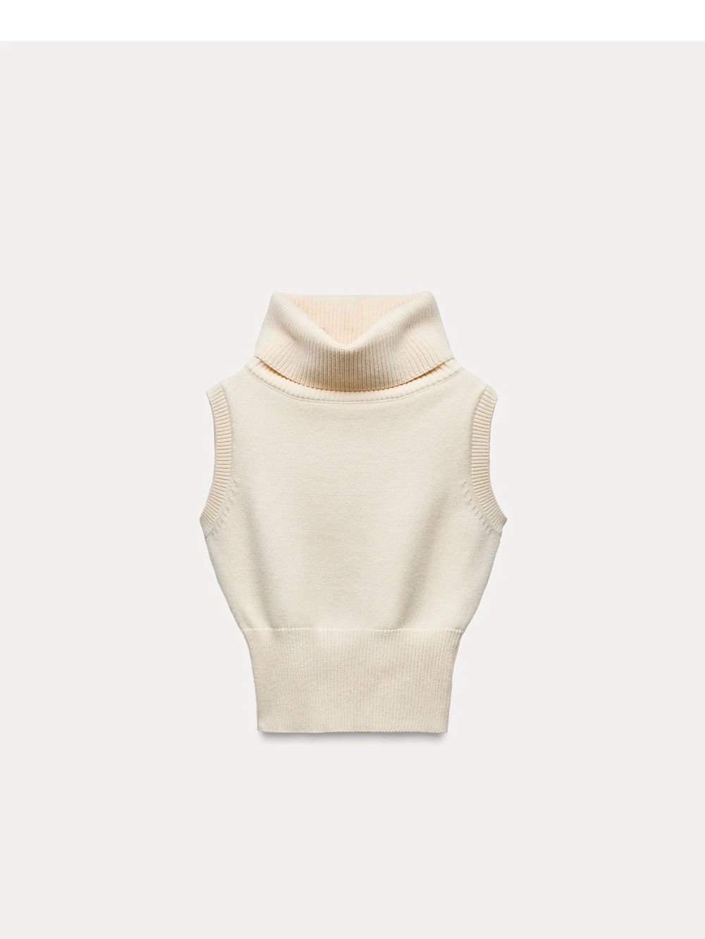 NWT Zara Ecru Ribbed Knit Turtleneck Sweater Vest Top Size M